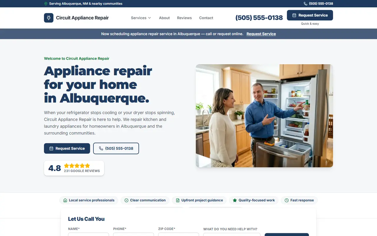 Appliance Repair website design, look 2