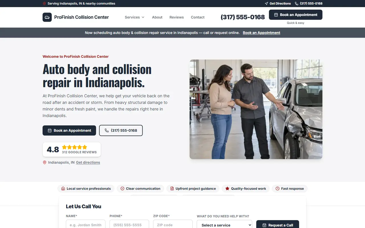 Example auto body & collision website design