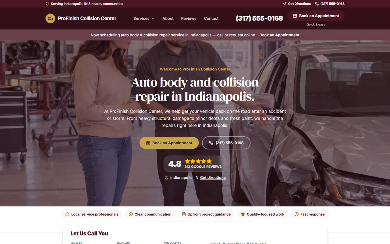 Auto Body & Collision website design, look 2