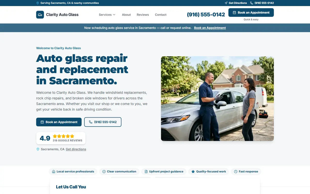 Example auto glass website design