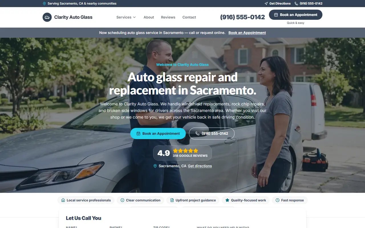 Auto Glass website design, look 2