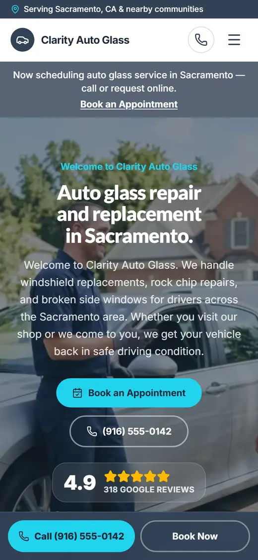Auto Glass website design, look 2 on a phone