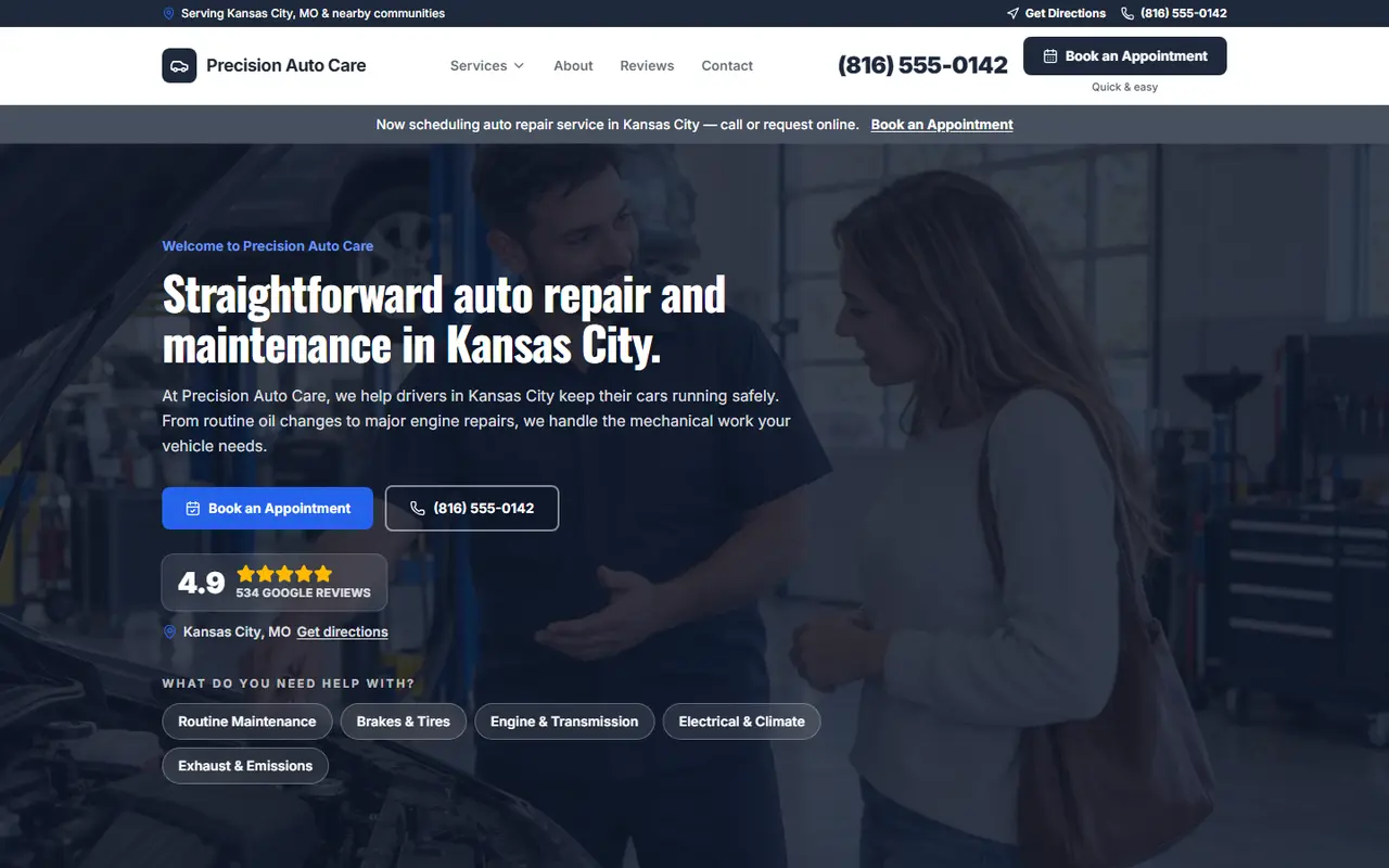 Example auto repair website design