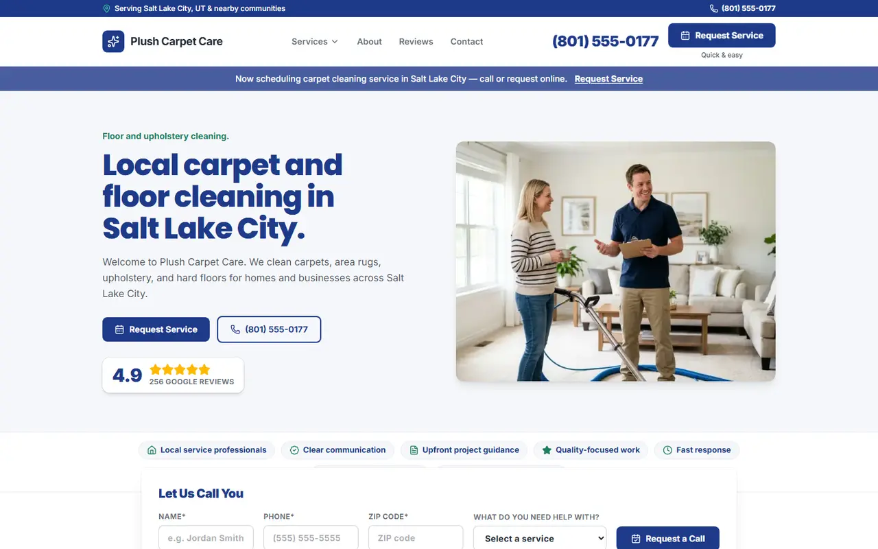 Example carpet cleaning website design