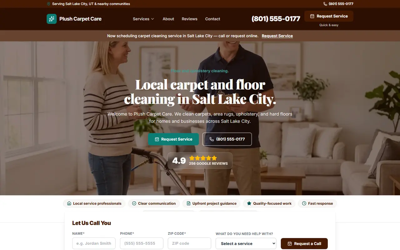 Carpet Cleaning website design, look 2