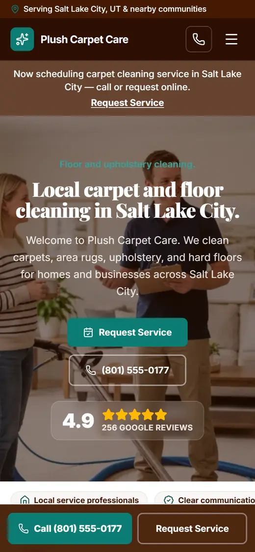 Carpet Cleaning website design, look 2 on a phone