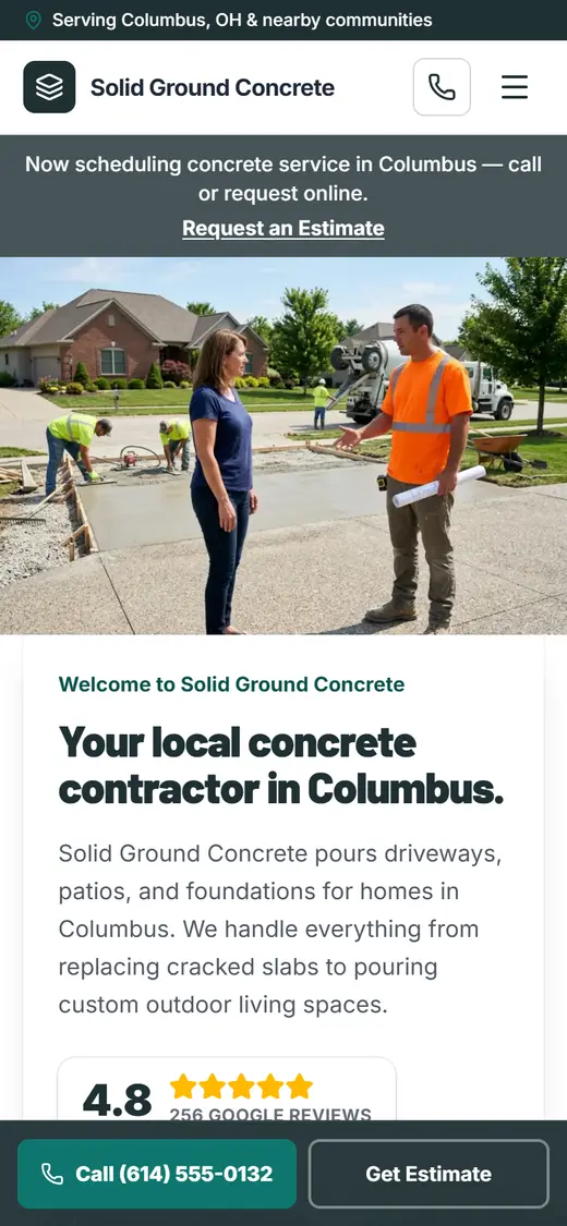 Example concrete website design on a phone