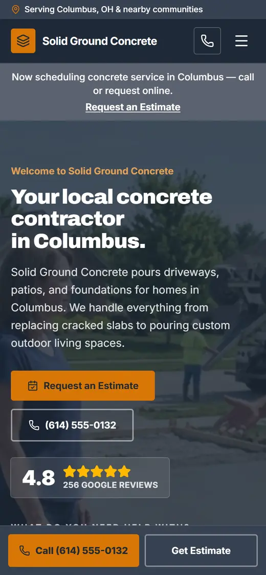 Concrete website design, look 2 on a phone