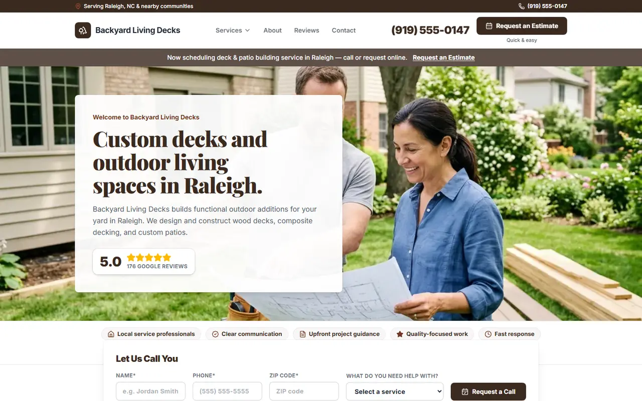 Example decks & patios website design