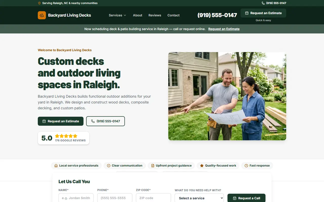Decks & Patios website design, look 2