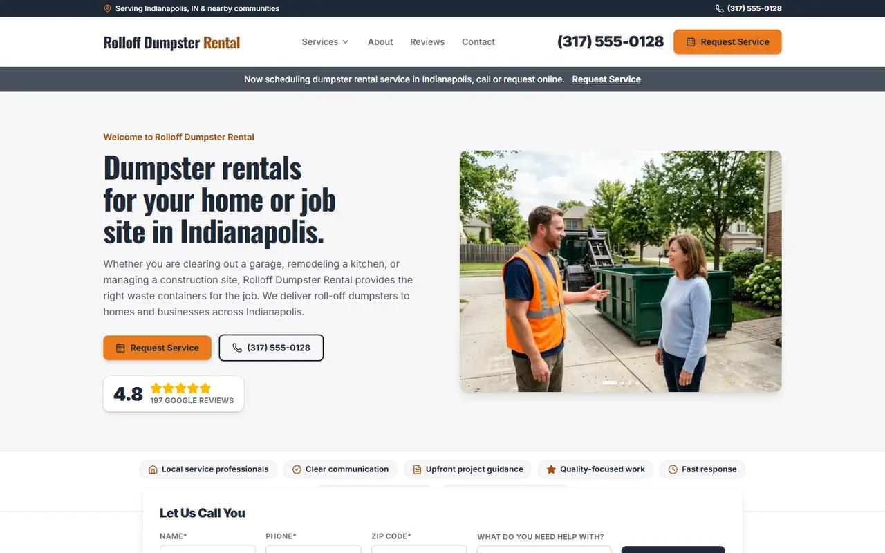 Dumpster Rental website design