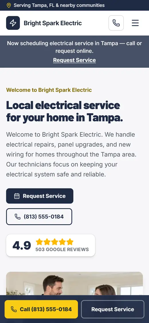 Example electrical website design on a phone
