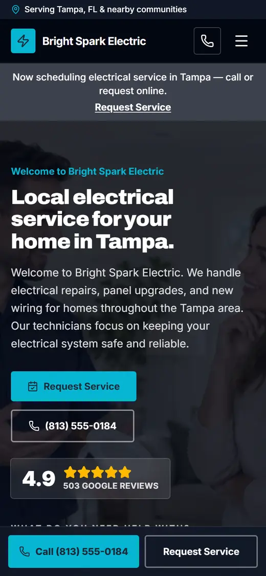 Electrical website design, look 2 on a phone