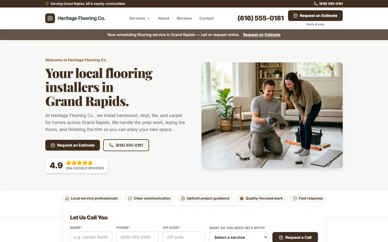 Example flooring website design
