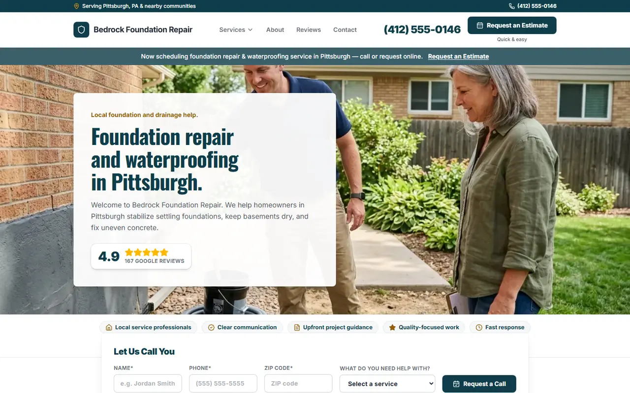 Example foundation & waterproofing website design