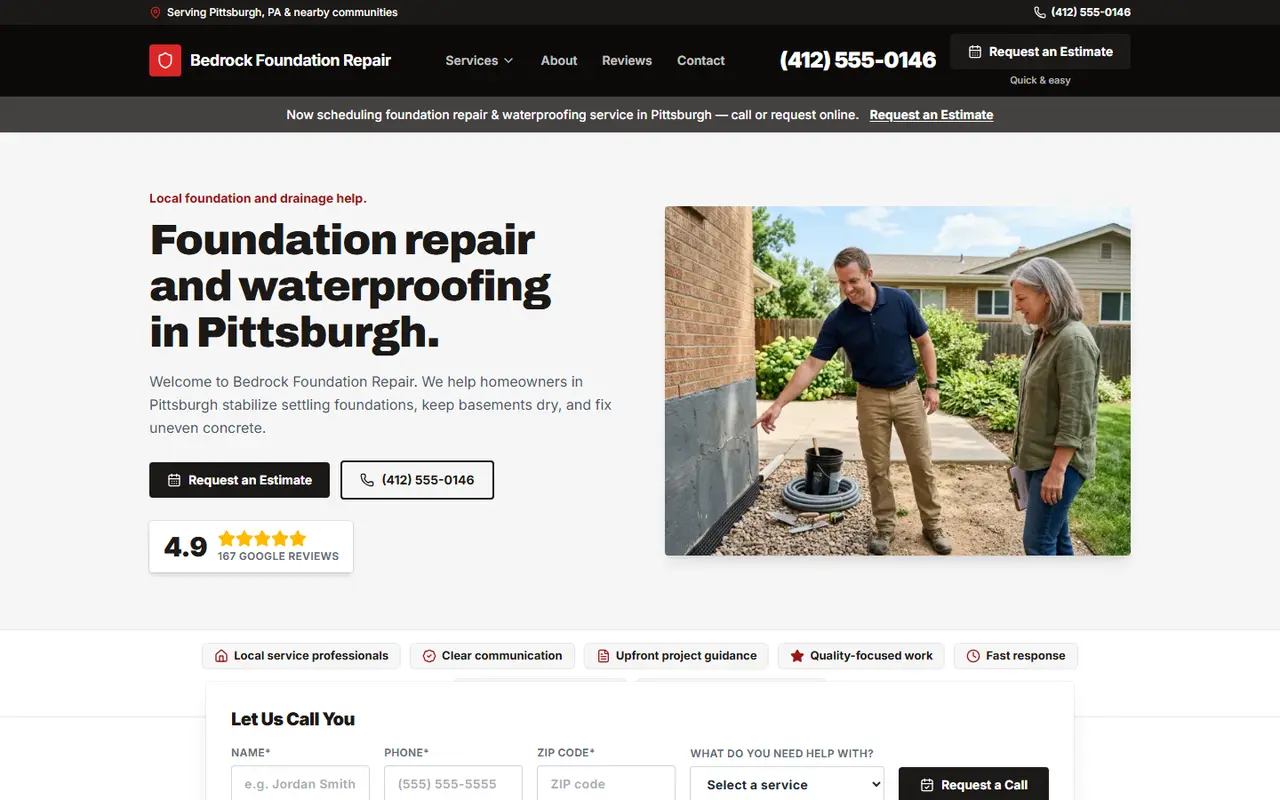 Foundation & Waterproofing website design, look 2