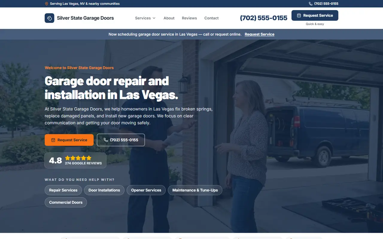Example garage doors website design