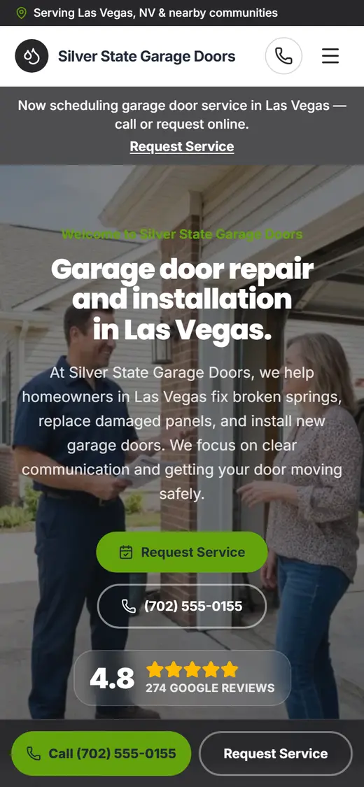 Garage Doors website design, look 2 on a phone
