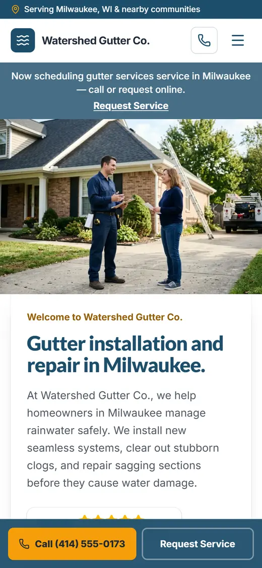 Example gutters website design on a phone