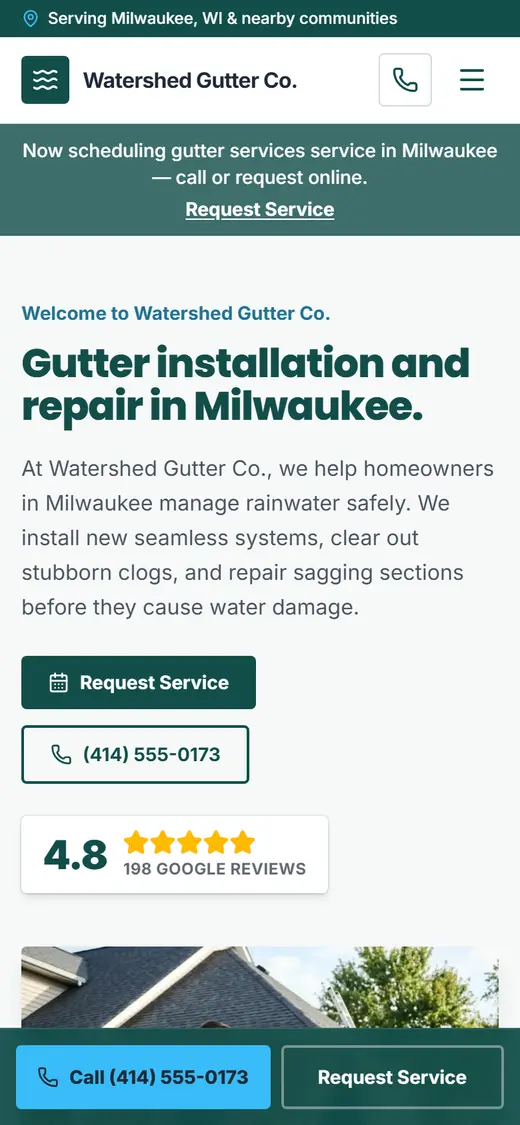 Gutters website design, look 2 on a phone