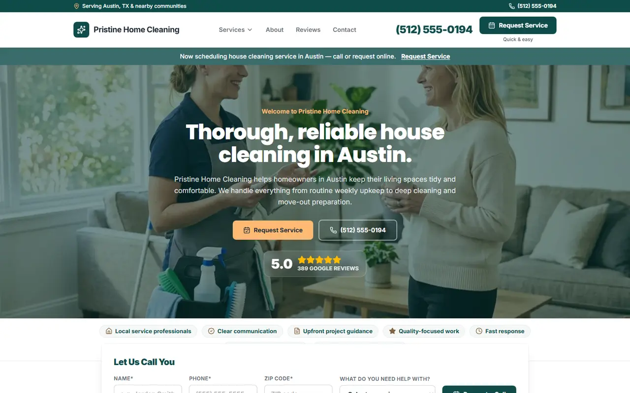 Example house cleaning website design