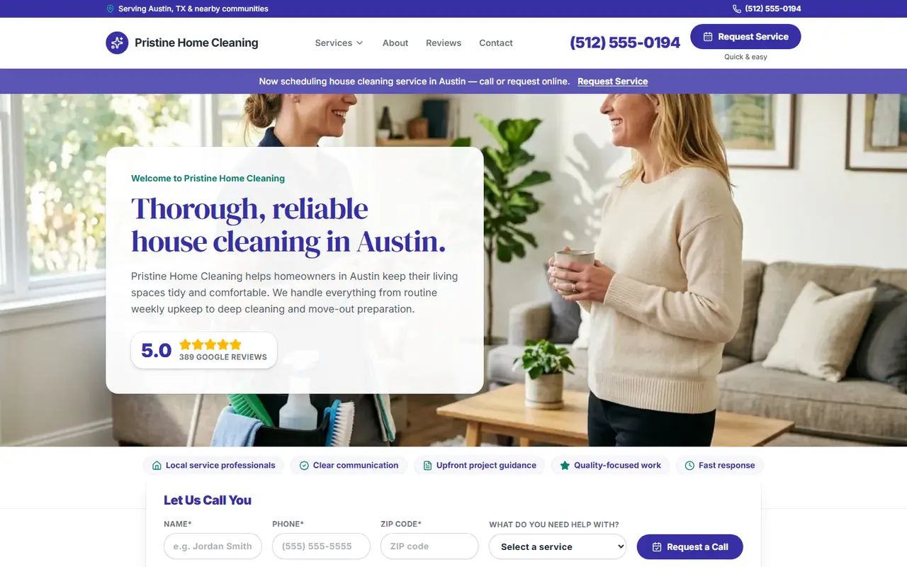 House Cleaning website design, look 2