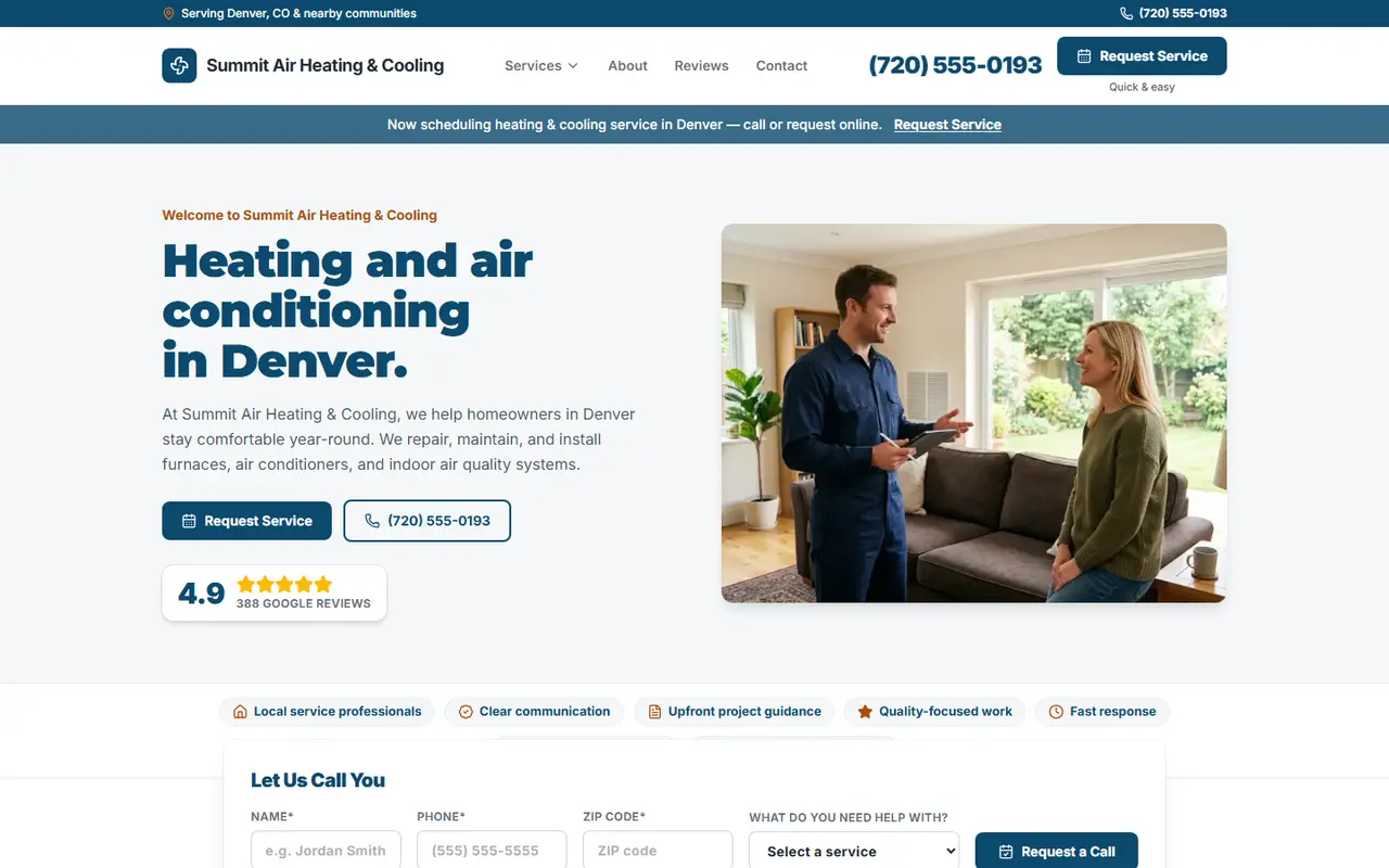 Example heating & air website design