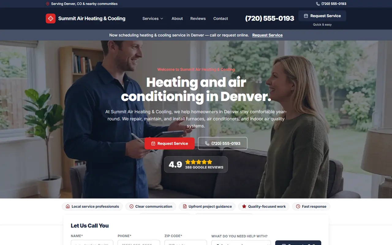 Heating & Air website design, look 2