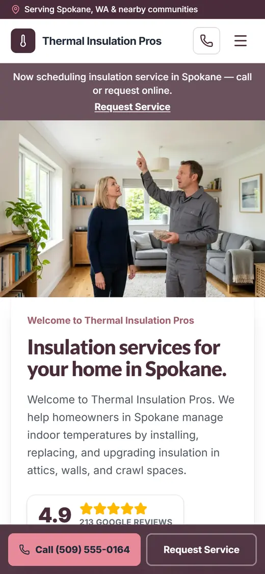 Example insulation website design on a phone