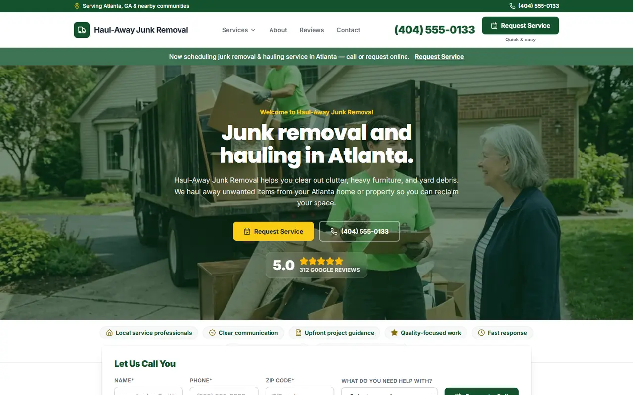 Example junk removal website design