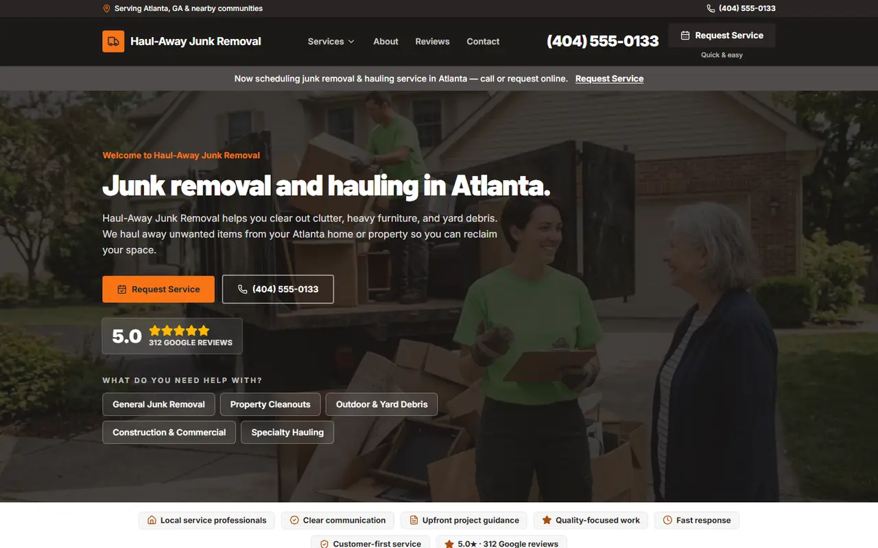 Junk Removal website design, look 2