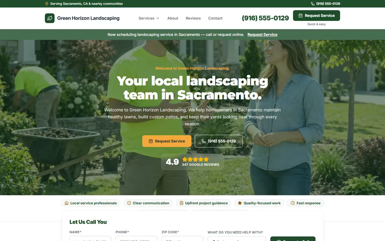 Example landscaping website design