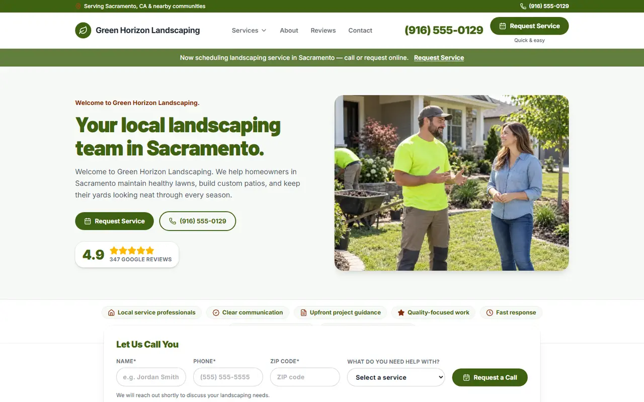 Landscaping website design, look 2