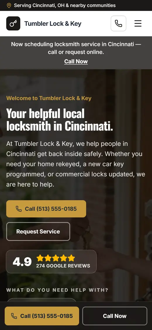 Example locksmith website design on a phone