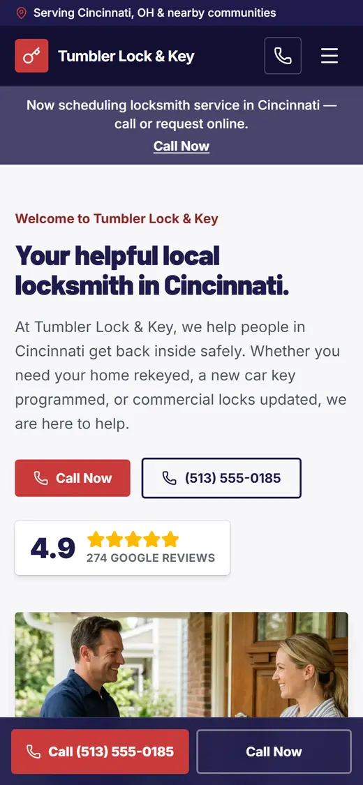 Locksmith website design, look 2 on a phone