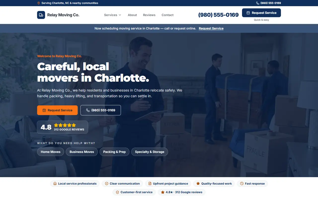 Example movers website design