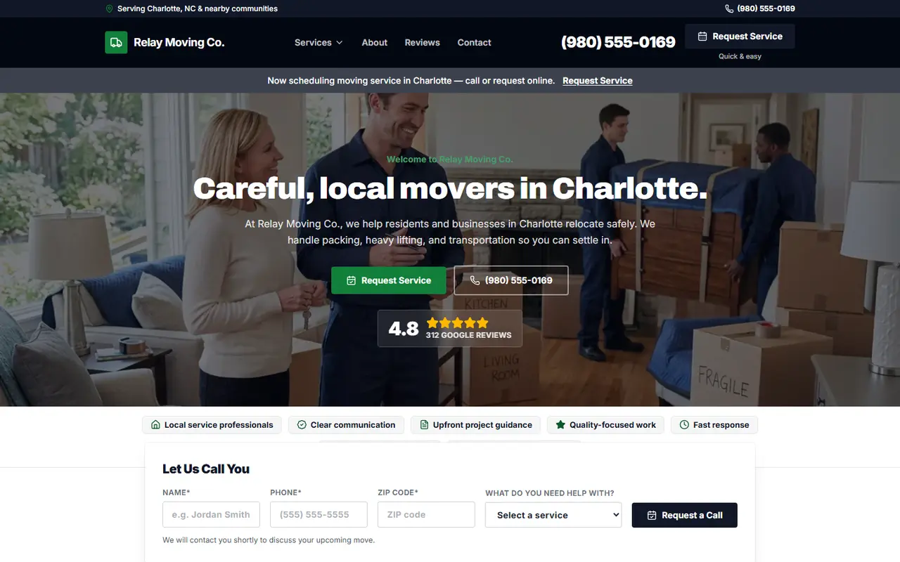 Movers website design, look 2