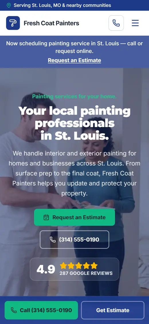 Example painting website design on a phone