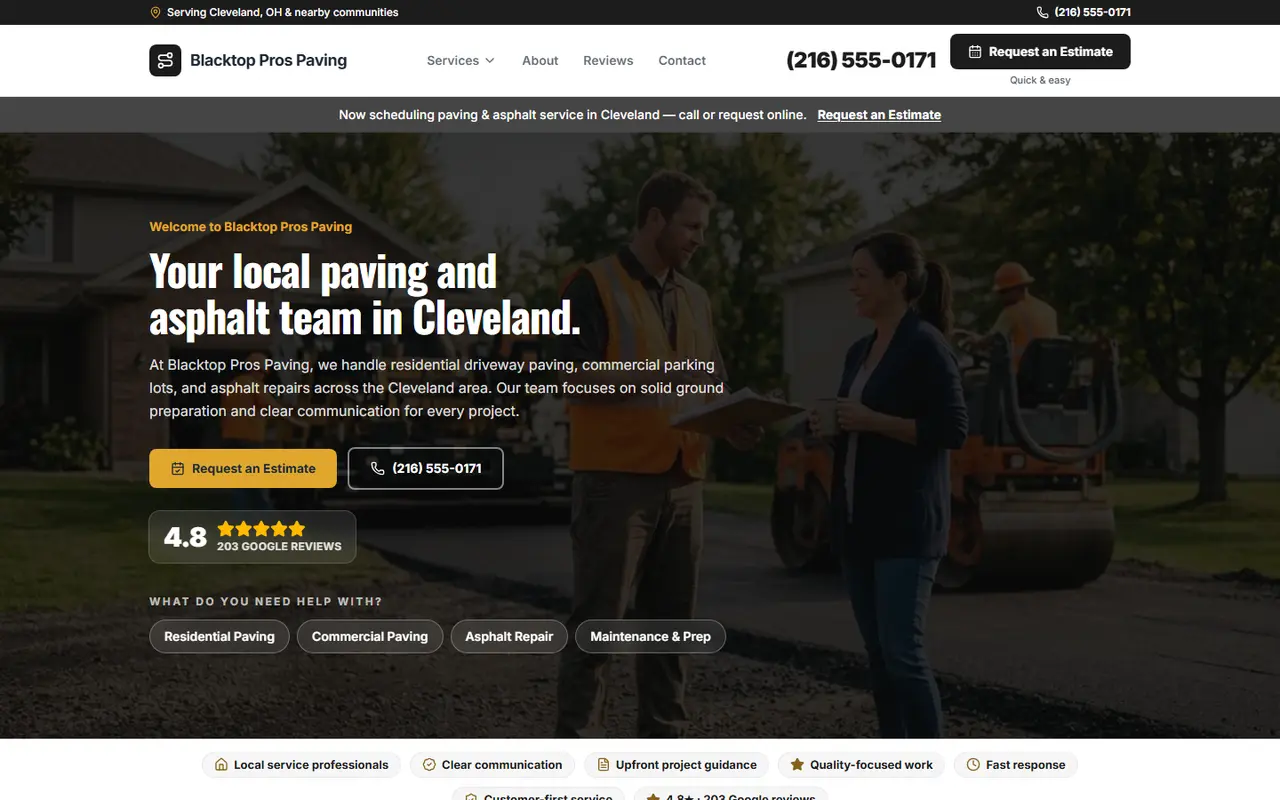 Example paving & asphalt website design