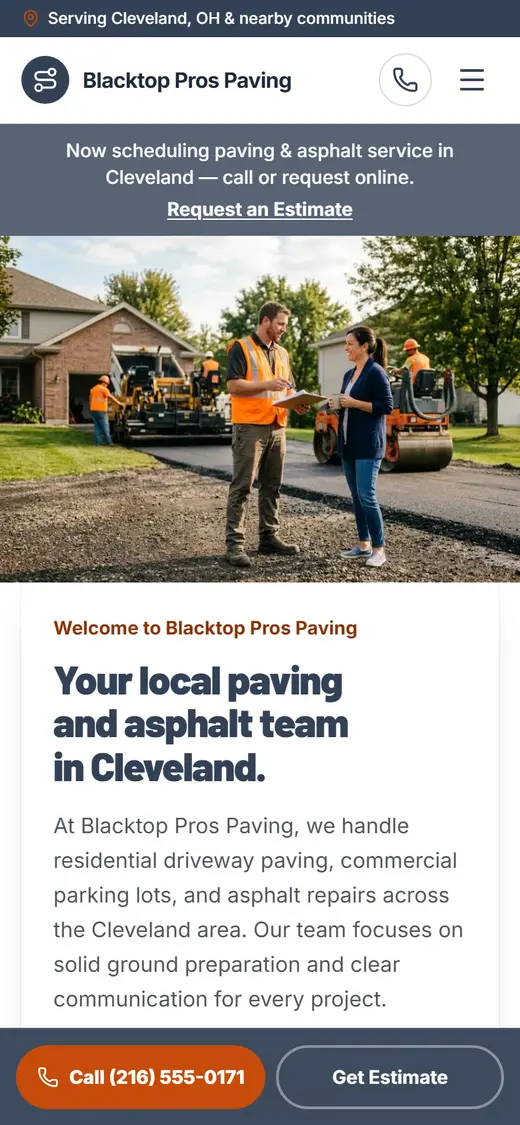 Paving & Asphalt website design, look 2 on a phone