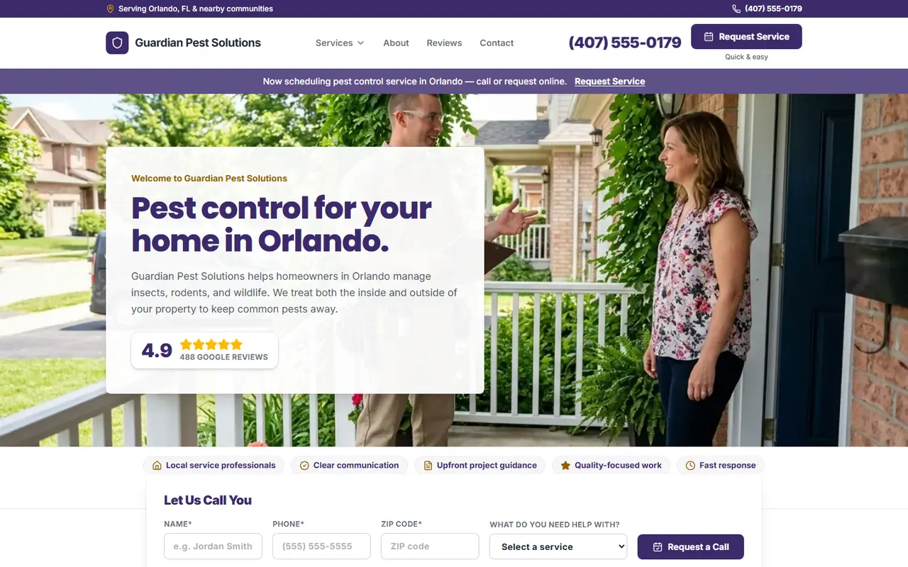 Example pest control website design