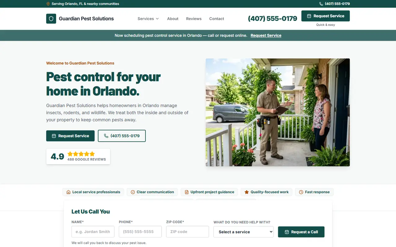 Pest Control website design, look 2