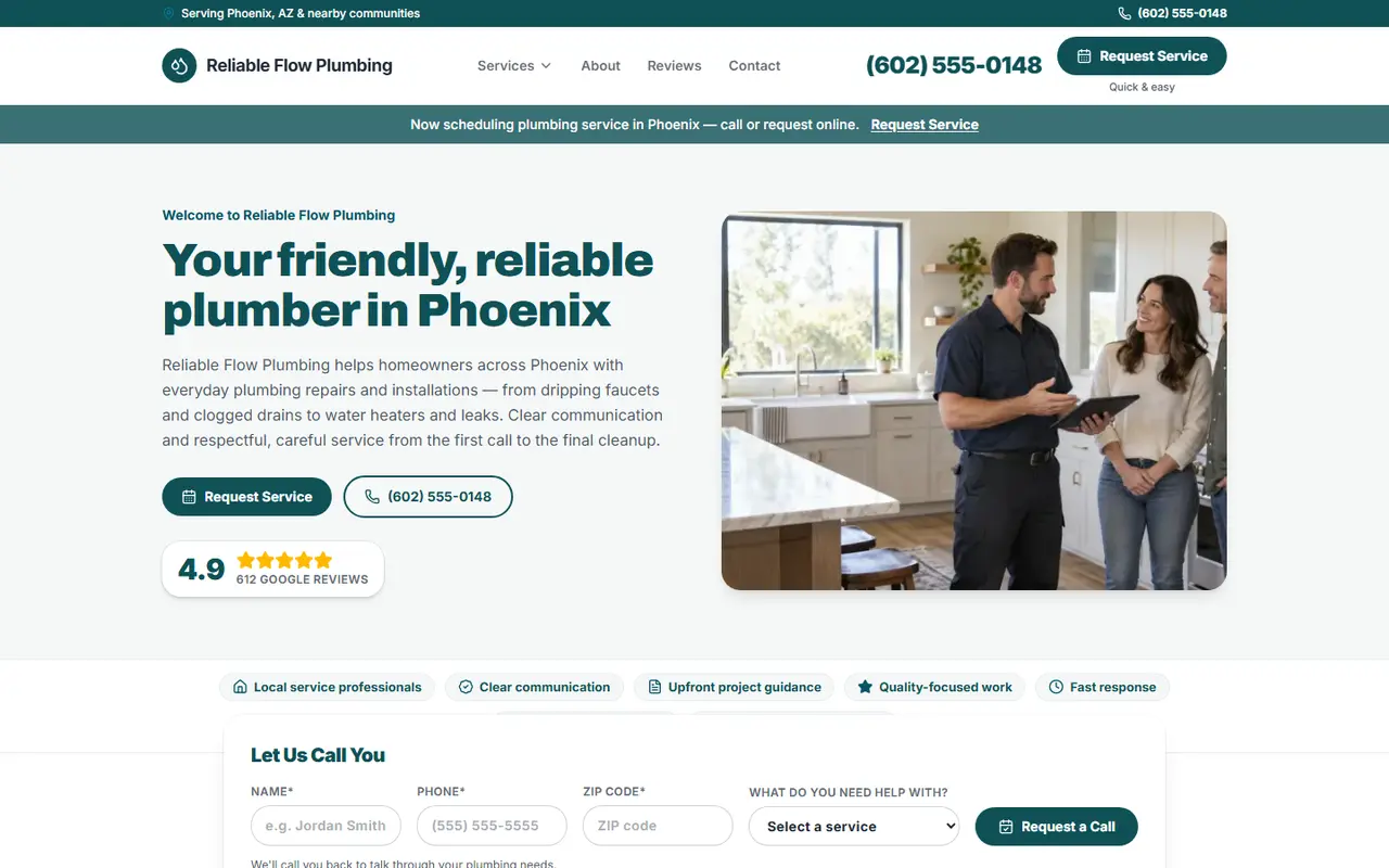 Plumbing website design, look 2