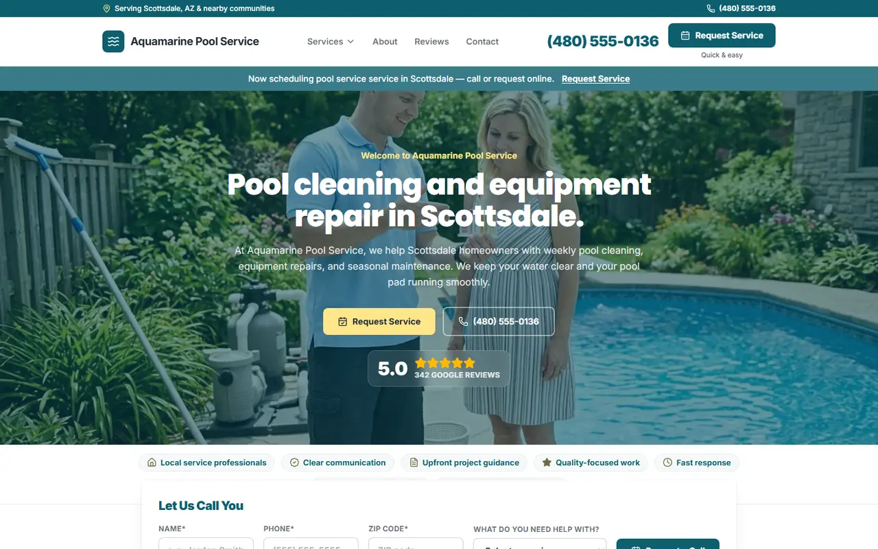 Example pool service website design