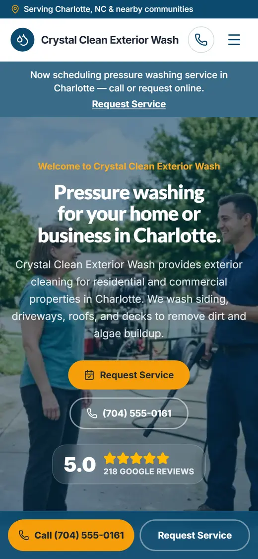 Pressure Washing website design, look 2 on a phone