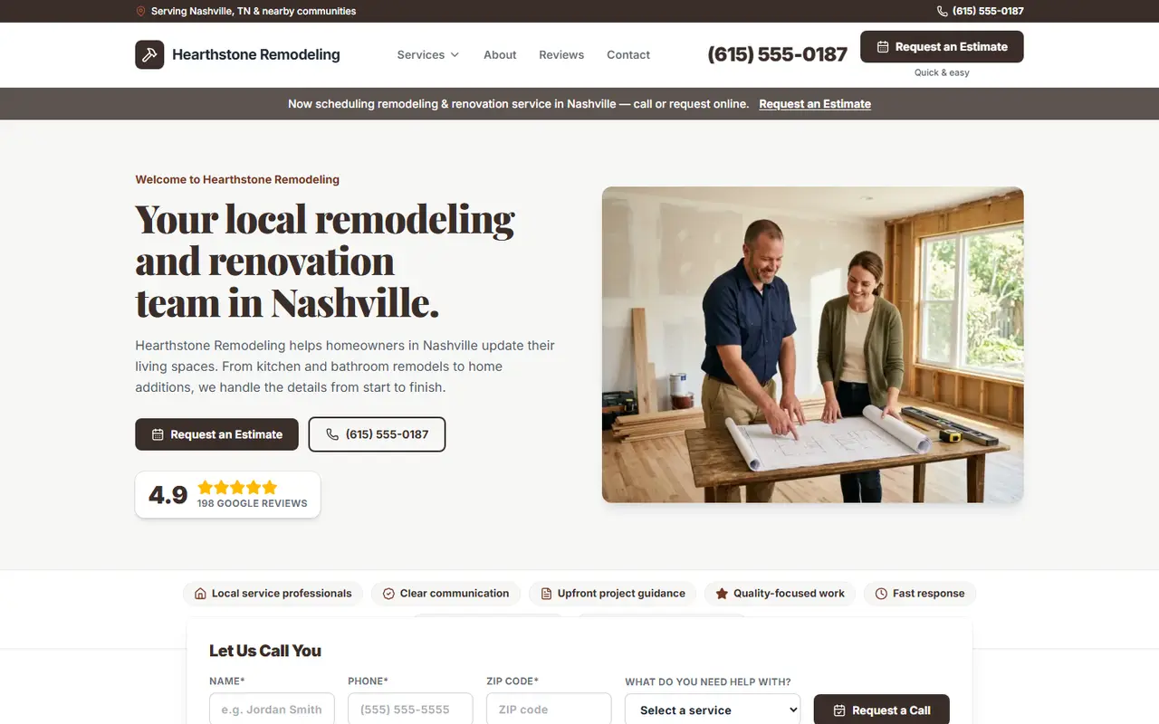 Example remodeling website design