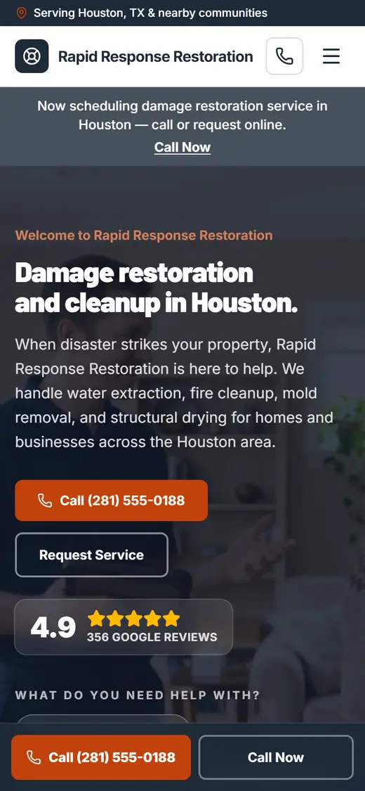 Example restoration website design on a phone
