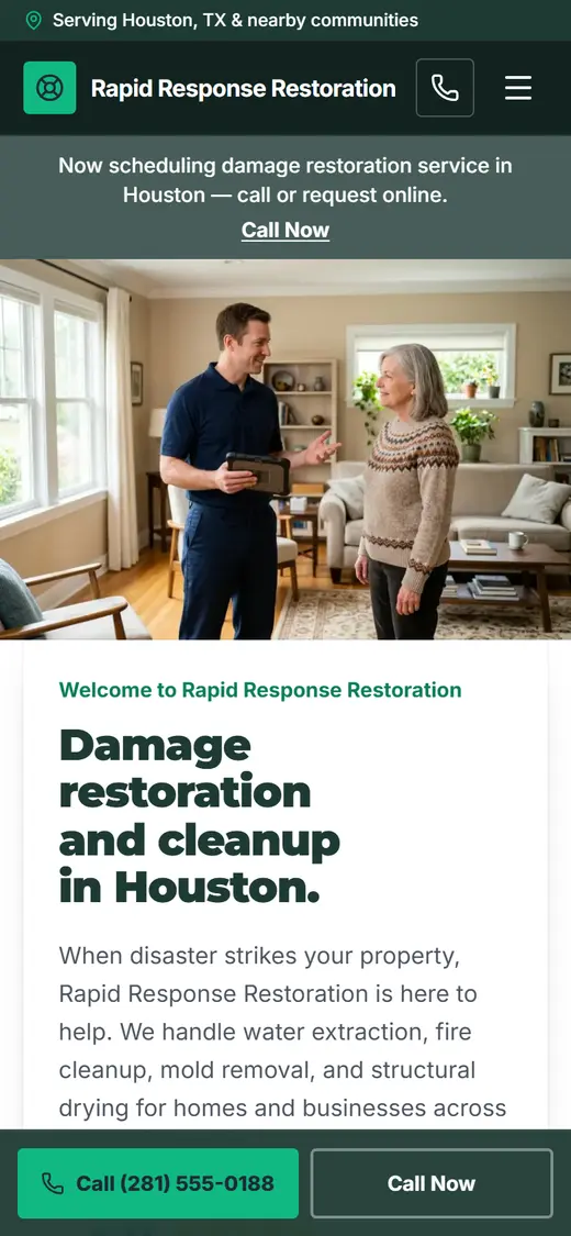 Restoration website design, look 2 on a phone