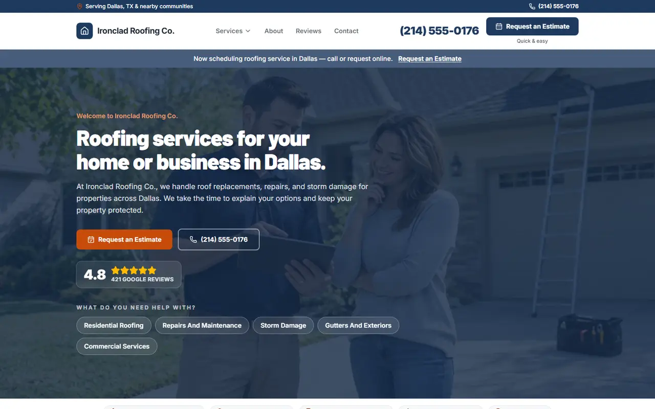 Example roofing website design