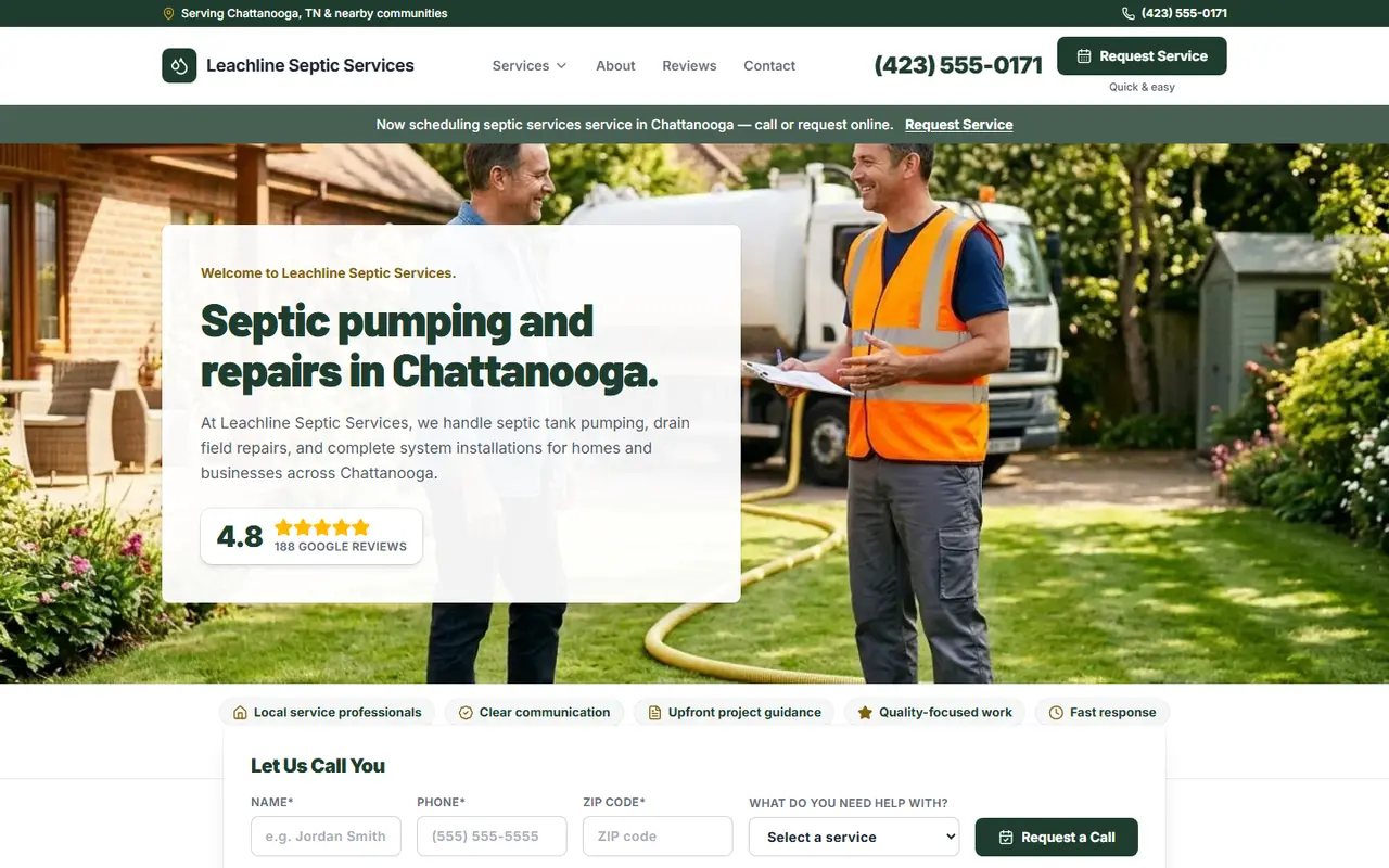 Example septic website design